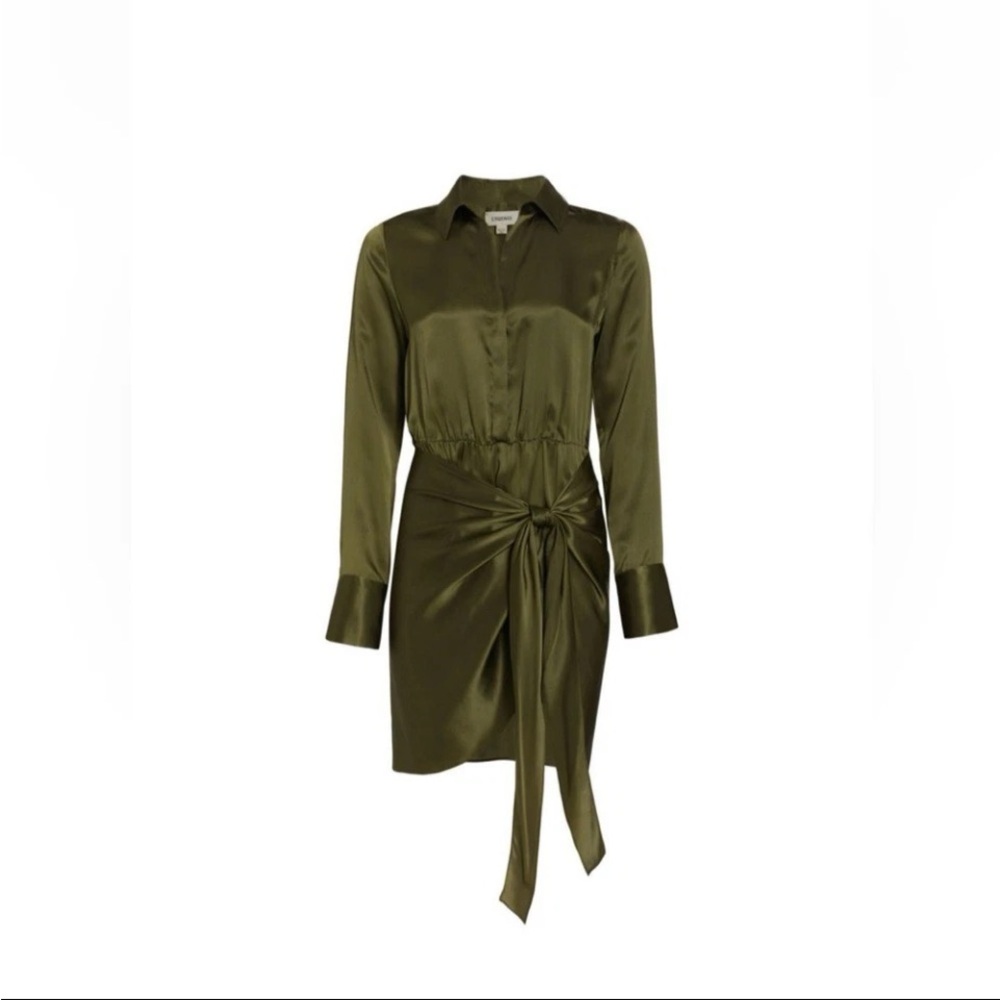 NWT L'Agence Green Winter Moss Atlas 100% Silk Wrap-Effect Dress, Size 8 - Picture 4 of 9